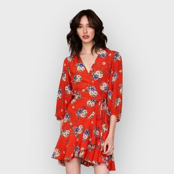 NWT Yumi Kim Red Love Wins Daisy Bouquet Red Floral Mini Wrap Dress Size XS - Picture 1 of 10